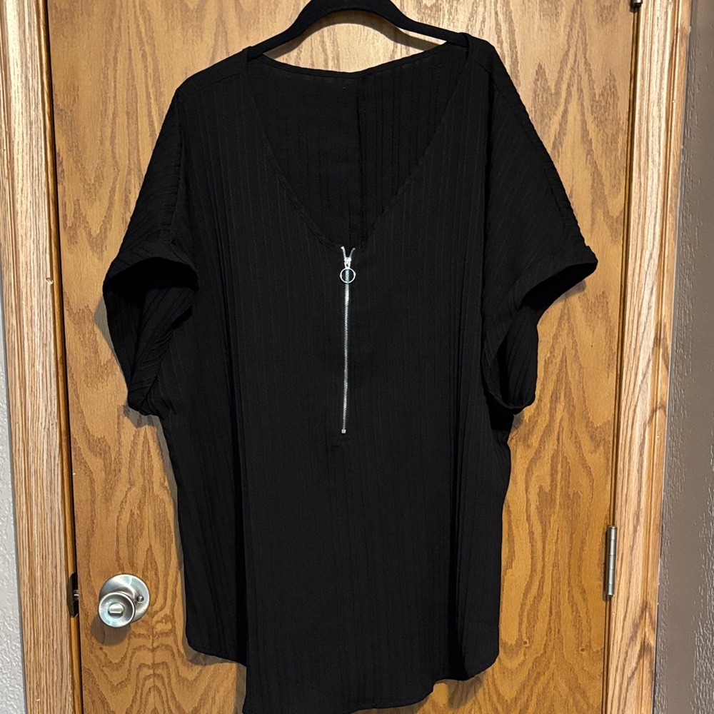 SHEIN Black V-Neck Zipper Blouse